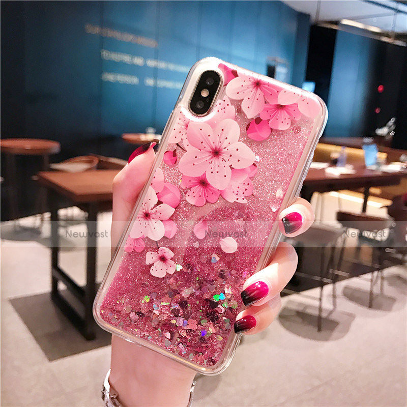 Ultra-thin Transparent Flowers Soft Case Cover T01 for Apple iPhone Xs Pink