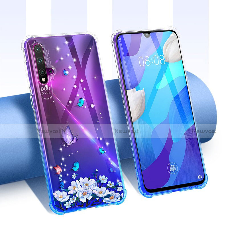 Ultra-thin Transparent Flowers Soft Case Cover T01 for Huawei Nova 5 Pro Purple