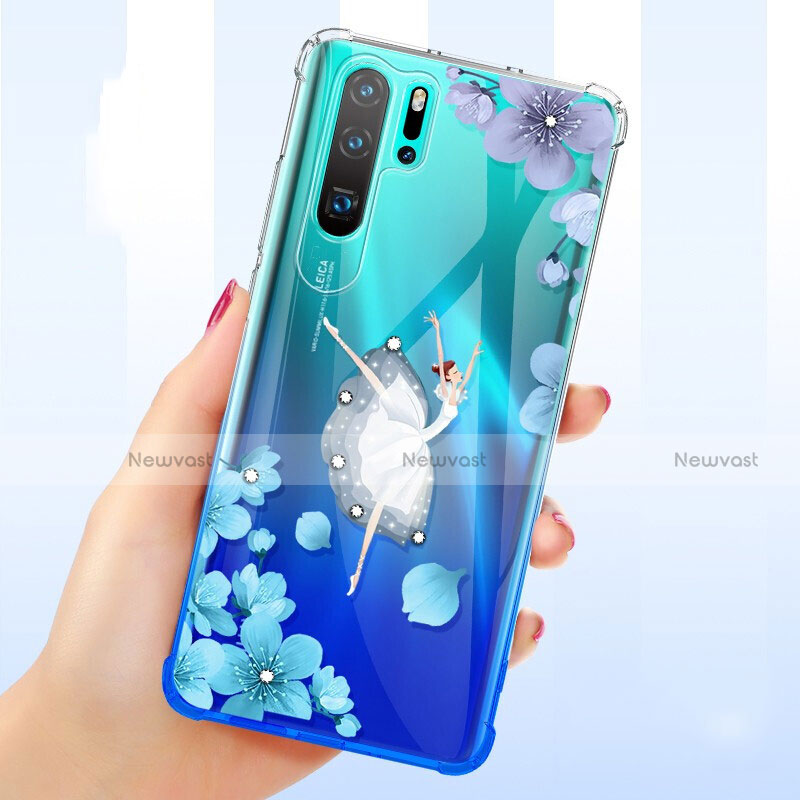 Ultra-thin Transparent Flowers Soft Case Cover T01 for Huawei P30 Pro New Edition Blue