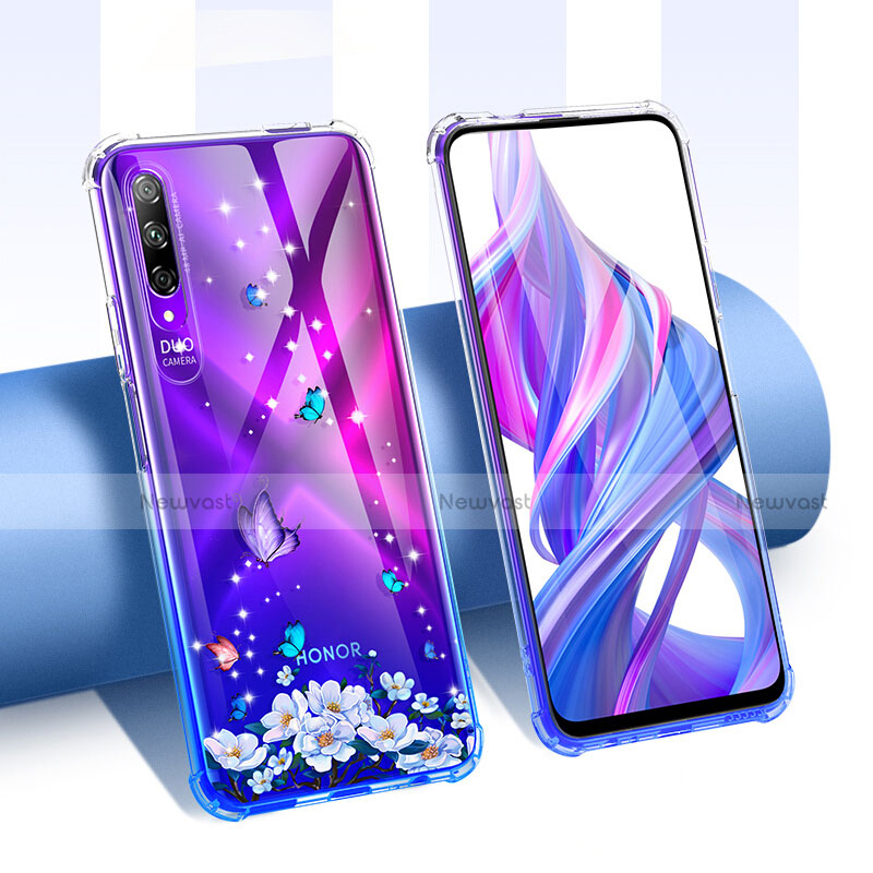 Ultra-thin Transparent Flowers Soft Case Cover T01 for Huawei Y9s Purple