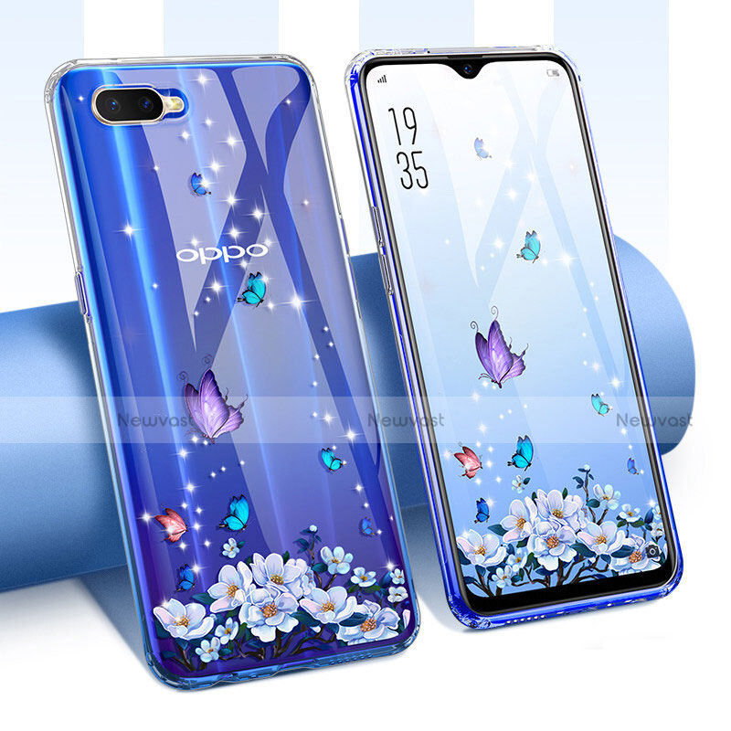 Ultra-thin Transparent Flowers Soft Case Cover T01 for Oppo K1 Purple
