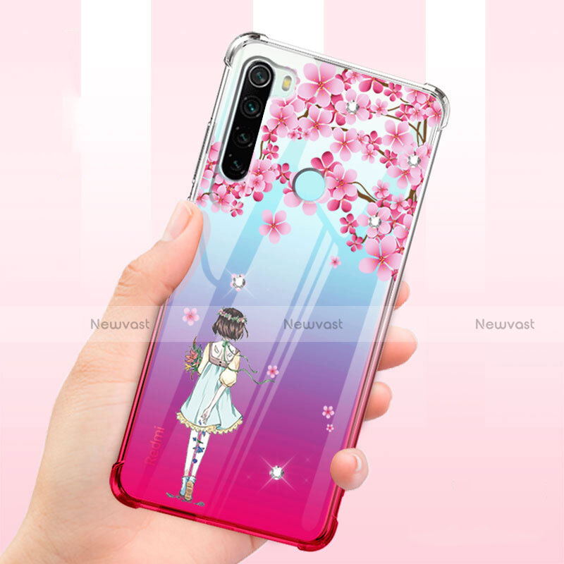 Ultra-thin Transparent Flowers Soft Case Cover T01 for Xiaomi Redmi Note 8 (2021) Red