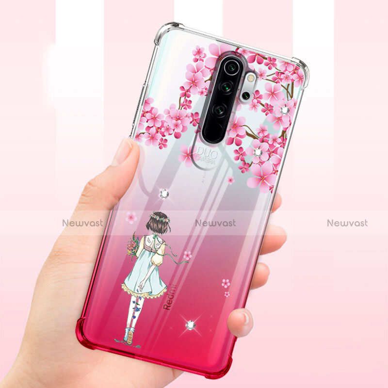 Ultra-thin Transparent Flowers Soft Case Cover T01 for Xiaomi Redmi Note 8 Pro Red
