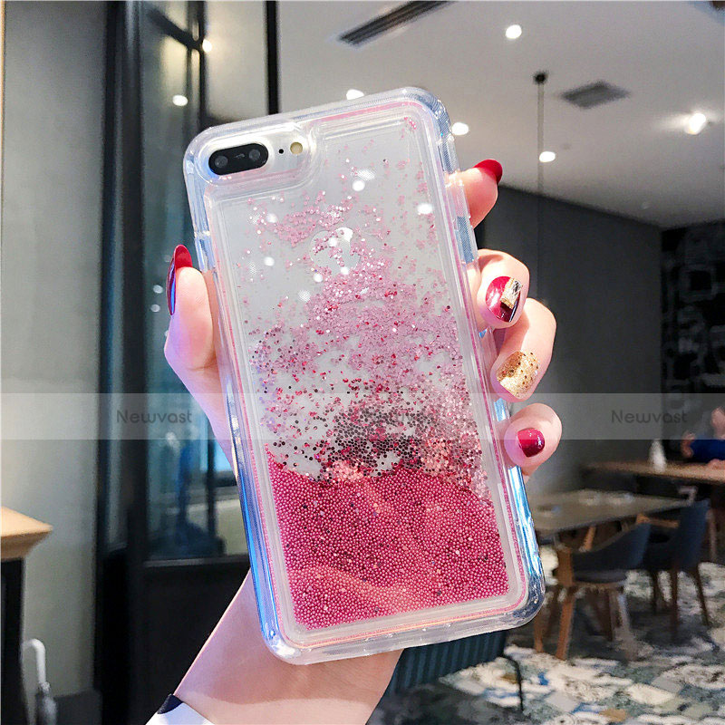 Ultra-thin Transparent Flowers Soft Case Cover T02 for Apple iPhone 8 Plus Red
