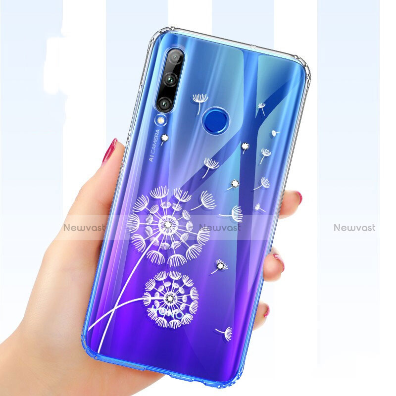 Ultra-thin Transparent Flowers Soft Case Cover T03 for Huawei Honor 20E Blue