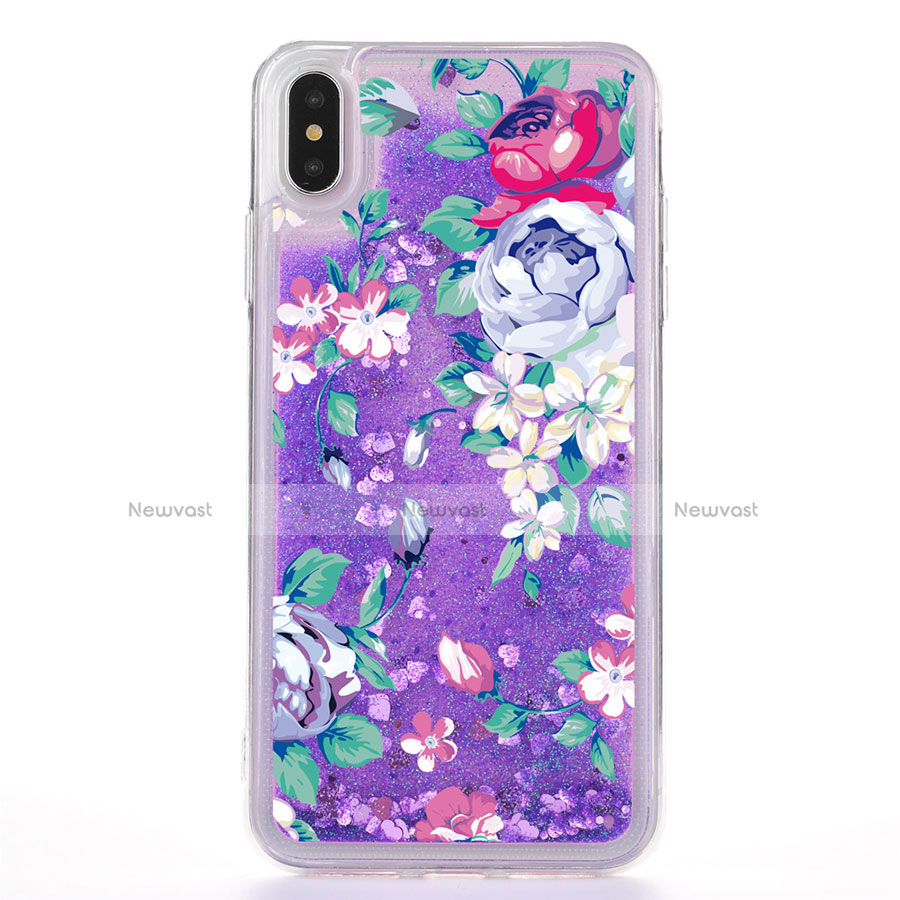 Ultra-thin Transparent Flowers Soft Case Cover T18 for Apple iPhone Xs Purple