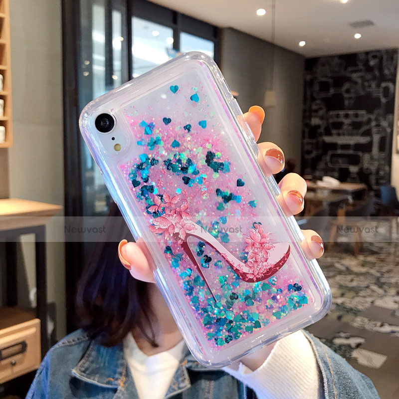 Ultra-thin Transparent Flowers Soft Case Cover T21 for Apple iPhone XR Blue