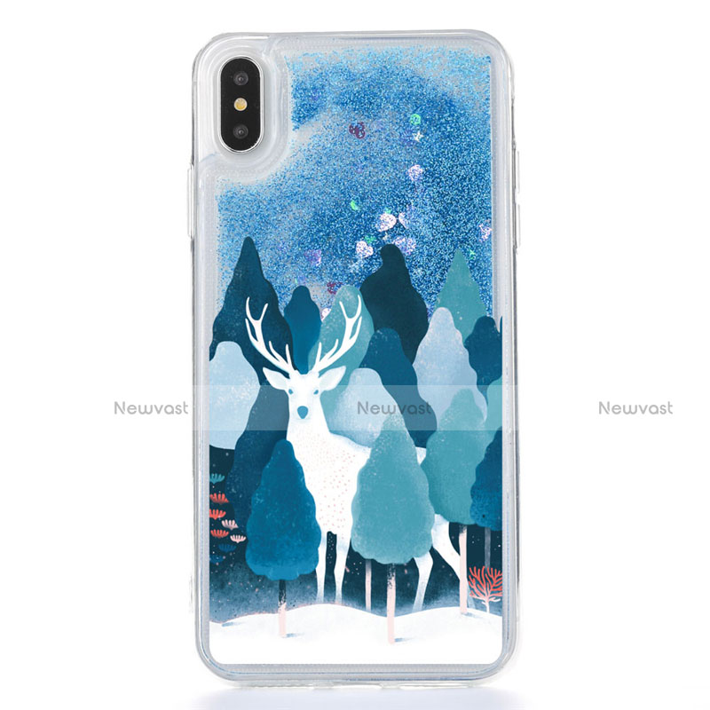 Ultra-thin Transparent Flowers Soft Case Cover T22 for Apple iPhone Xs Blue