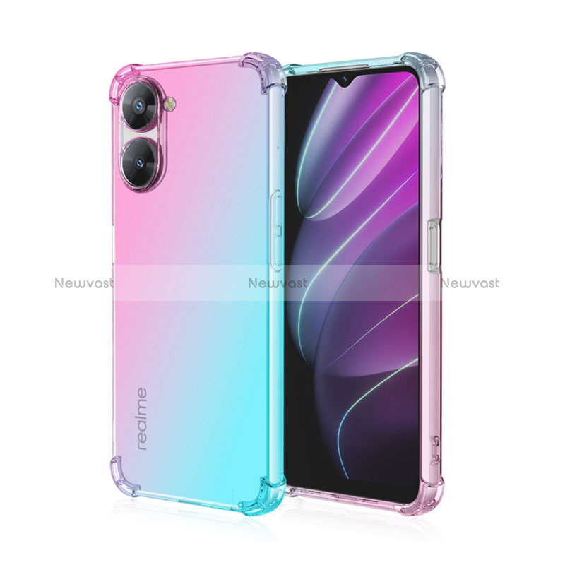 Ultra-thin Transparent Gel Gradient Soft Case Cover for Realme V30t 5G Cyan