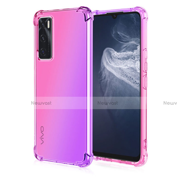 Ultra-thin Transparent Gel Gradient Soft Case Cover for Vivo Y70 (2020) Pink