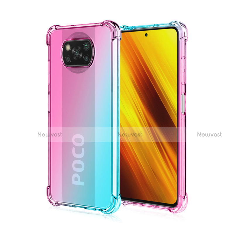 Ultra-thin Transparent Gel Gradient Soft Case Cover for Xiaomi Poco X3 Pro Cyan