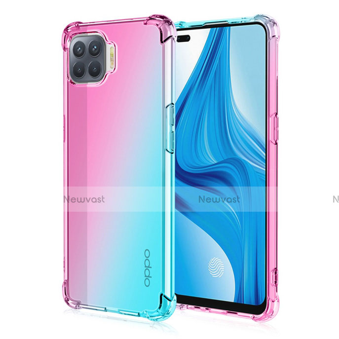 Ultra-thin Transparent Gel Gradient Soft Case Cover G01 for Oppo Reno4 F Cyan