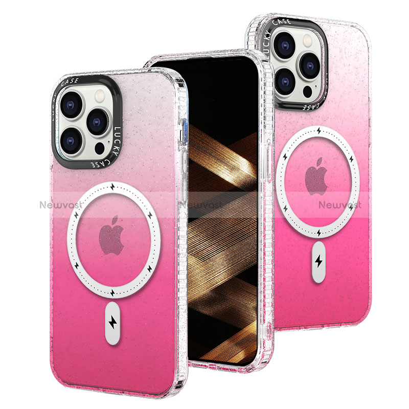 Ultra-thin Transparent Gel Gradient Soft Case Cover with Mag-Safe Magnetic for Apple iPhone 13 Pro Hot Pink