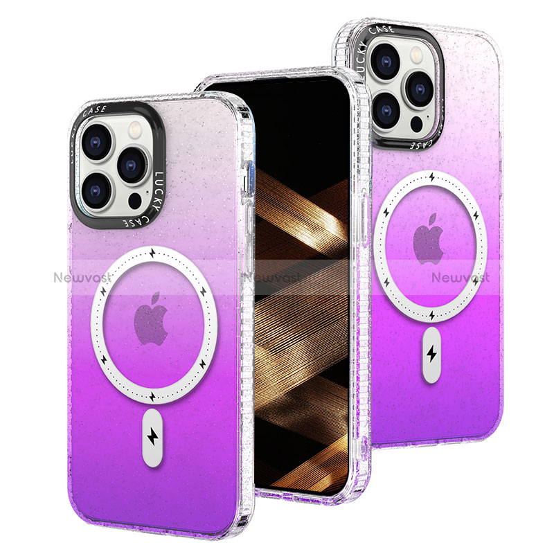 Ultra-thin Transparent Gel Gradient Soft Case Cover with Mag-Safe Magnetic for Apple iPhone 14 Pro Max Purple
