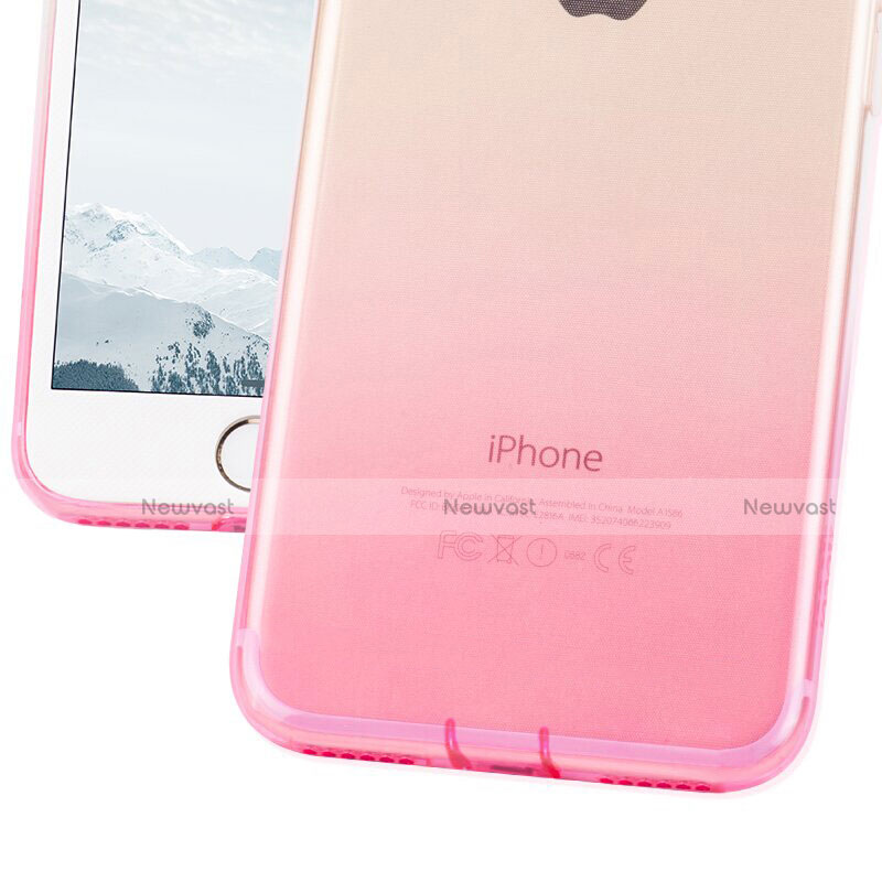 Ultra-thin Transparent Gel Gradient Soft Case with Finger Ring Stand for Apple iPhone 8 Plus Pink
