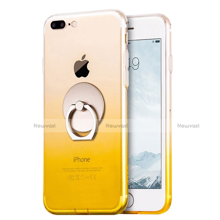 Ultra-thin Transparent Gel Gradient Soft Case with Finger Ring Stand for Apple iPhone 8 Plus Yellow