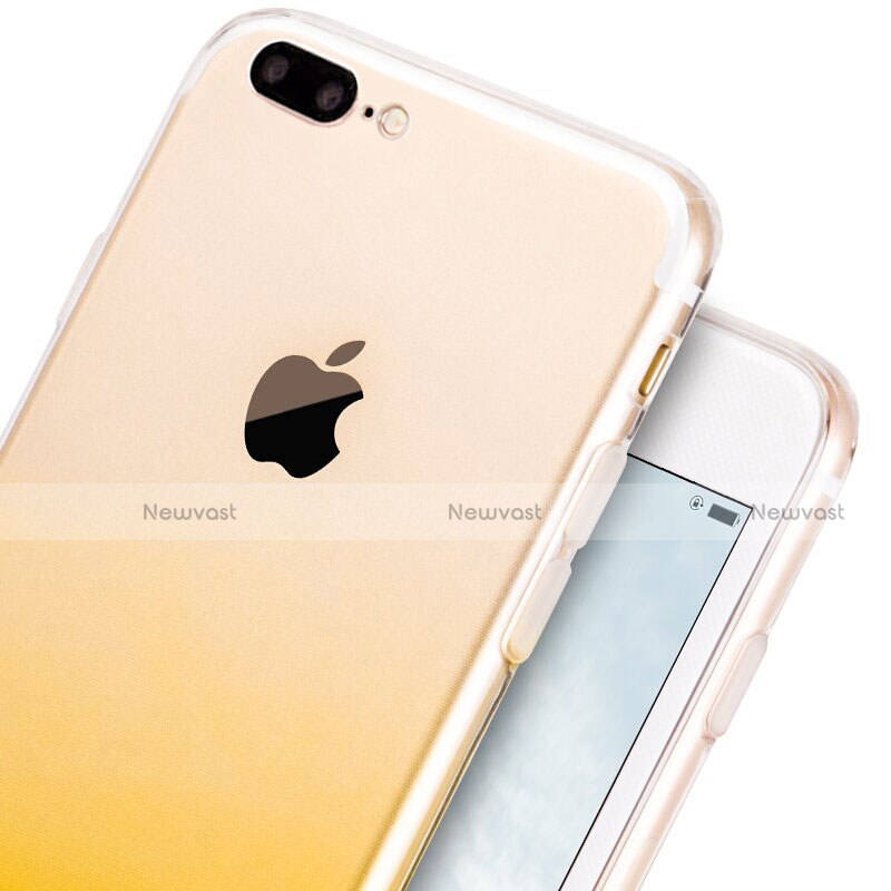 Ultra-thin Transparent Gel Gradient Soft Case with Finger Ring Stand for Apple iPhone 8 Plus Yellow