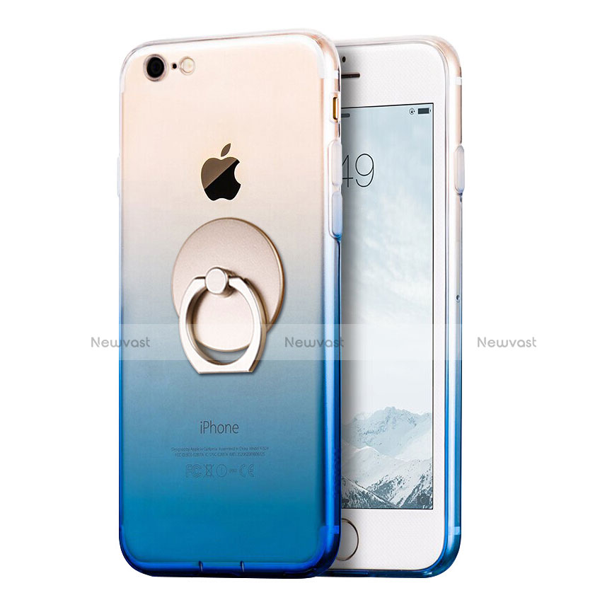 Ultra-thin Transparent Gel Gradient Soft Case with Finger Ring Stand for Apple iPhone SE3 2022 Blue