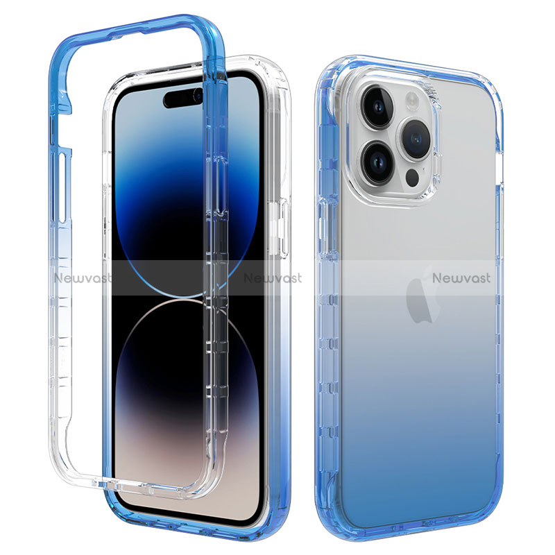 Ultra-thin Transparent Gel Gradient Soft Matte Finish Front and Back Case 360 Degrees Cover for Apple iPhone 13 Pro Max Blue