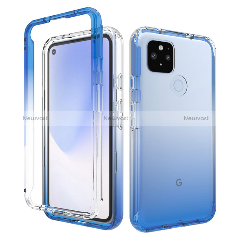 Ultra-thin Transparent Gel Gradient Soft Matte Finish Front and Back Case 360 Degrees Cover for Google Pixel 4a 5G Blue