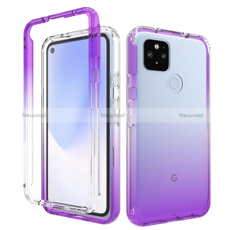 Ultra-thin Transparent Gel Gradient Soft Matte Finish Front and Back Case 360 Degrees Cover for Google Pixel 4a 5G Purple