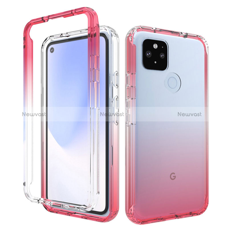 Ultra-thin Transparent Gel Gradient Soft Matte Finish Front and Back Case 360 Degrees Cover for Google Pixel 4a 5G Red