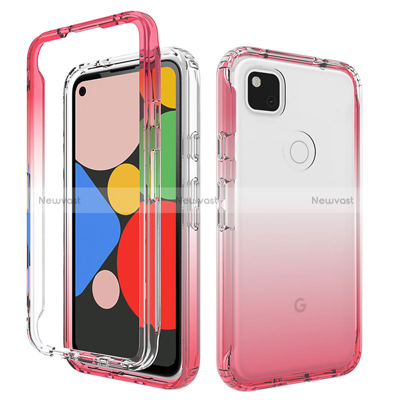 Ultra-thin Transparent Gel Gradient Soft Matte Finish Front and Back Case 360 Degrees Cover for Google Pixel 4a Red