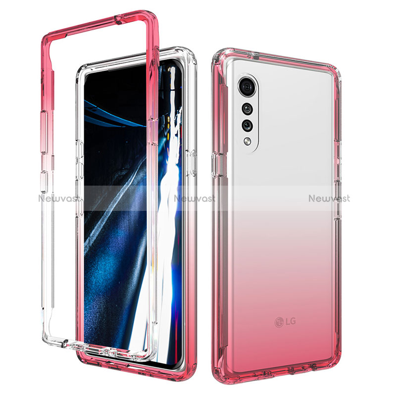 Ultra-thin Transparent Gel Gradient Soft Matte Finish Front and Back Case 360 Degrees Cover for LG Velvet 5G Red