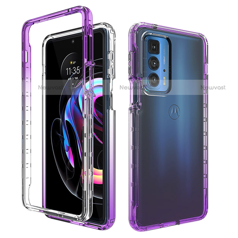 Ultra-thin Transparent Gel Gradient Soft Matte Finish Front and Back Case 360 Degrees Cover for Motorola Moto Edge S Pro 5G Purple