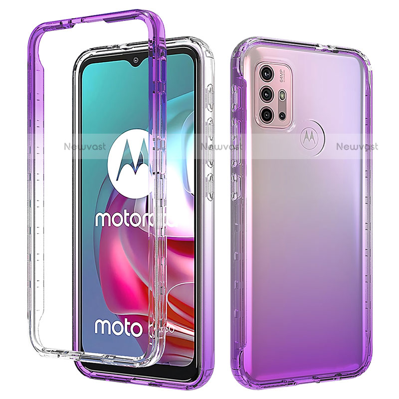 Ultra-thin Transparent Gel Gradient Soft Matte Finish Front and Back Case 360 Degrees Cover for Motorola Moto G10 Power Purple