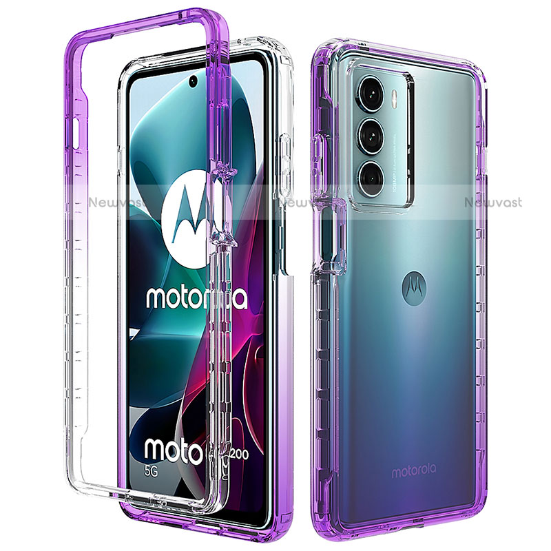 Ultra-thin Transparent Gel Gradient Soft Matte Finish Front and Back Case 360 Degrees Cover for Motorola Moto G200 5G Purple