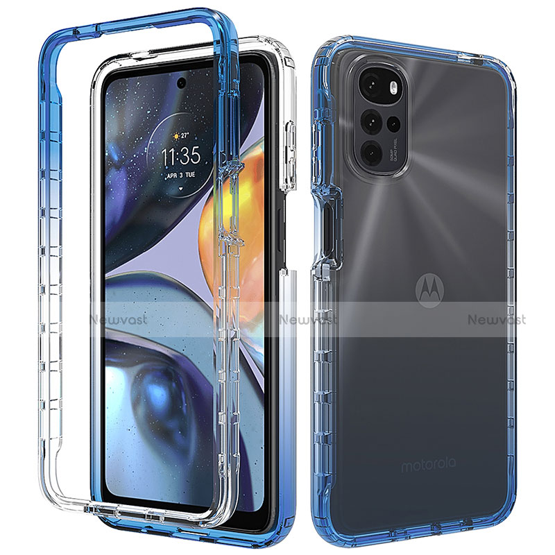 Ultra-thin Transparent Gel Gradient Soft Matte Finish Front and Back Case 360 Degrees Cover for Motorola Moto G22 Blue