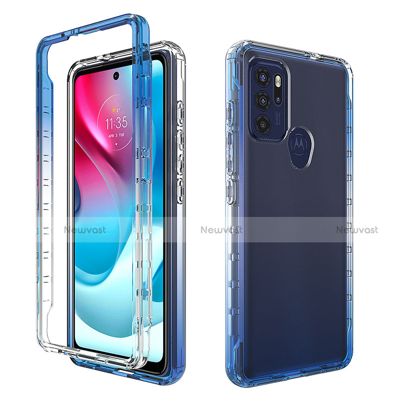 Ultra-thin Transparent Gel Gradient Soft Matte Finish Front and Back Case 360 Degrees Cover for Motorola Moto G60s Blue