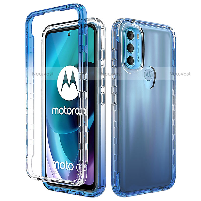Ultra-thin Transparent Gel Gradient Soft Matte Finish Front and Back Case 360 Degrees Cover for Motorola Moto G71 5G Blue