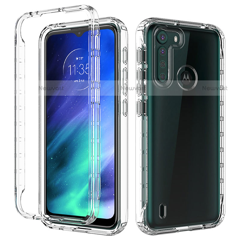 Ultra-thin Transparent Gel Gradient Soft Matte Finish Front and Back Case 360 Degrees Cover for Motorola Moto One Fusion Clear