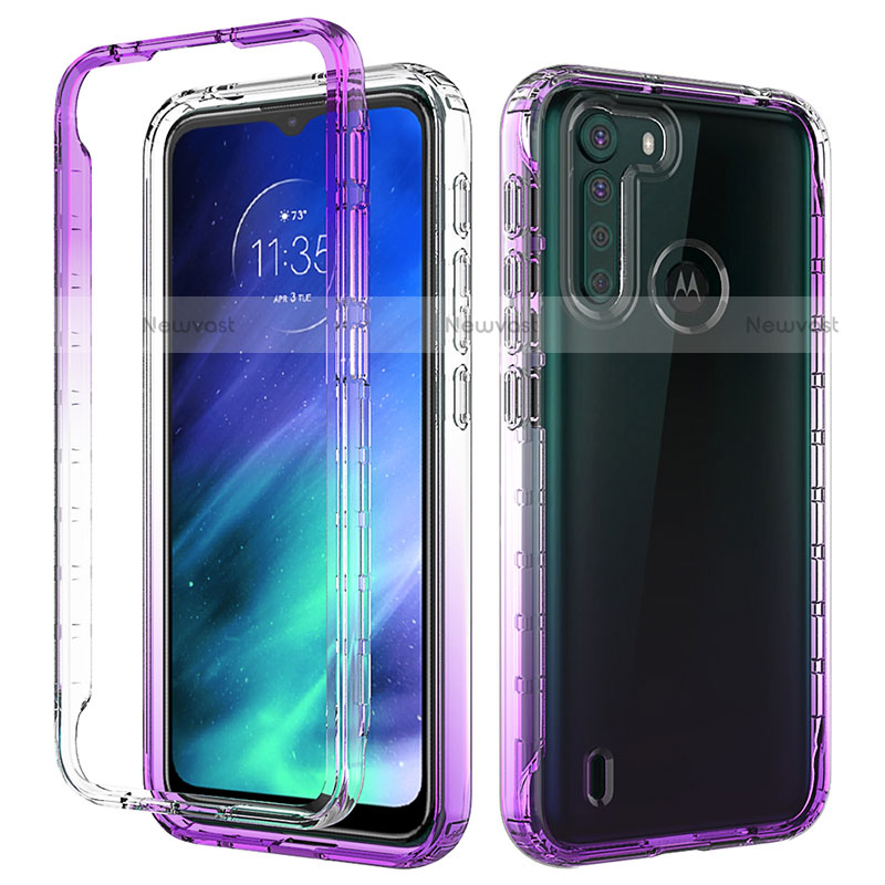 Ultra-thin Transparent Gel Gradient Soft Matte Finish Front and Back Case 360 Degrees Cover for Motorola Moto One Fusion Purple