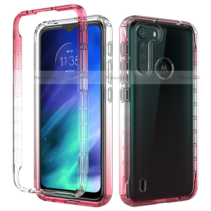 Ultra-thin Transparent Gel Gradient Soft Matte Finish Front and Back Case 360 Degrees Cover for Motorola Moto One Fusion Red