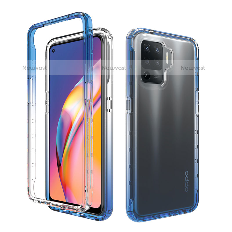 Ultra-thin Transparent Gel Gradient Soft Matte Finish Front and Back Case 360 Degrees Cover for Oppo F19 Pro Blue