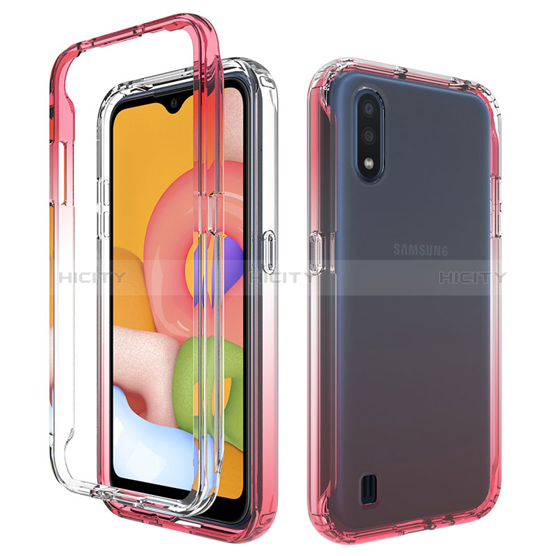 Ultra-thin Transparent Gel Gradient Soft Matte Finish Front and Back Case 360 Degrees Cover for Samsung Galaxy A01 SM-A015 Red