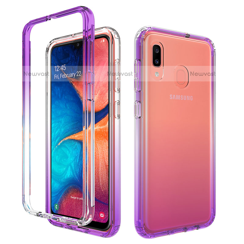 Ultra-thin Transparent Gel Gradient Soft Matte Finish Front and Back Case 360 Degrees Cover for Samsung Galaxy A20 Purple