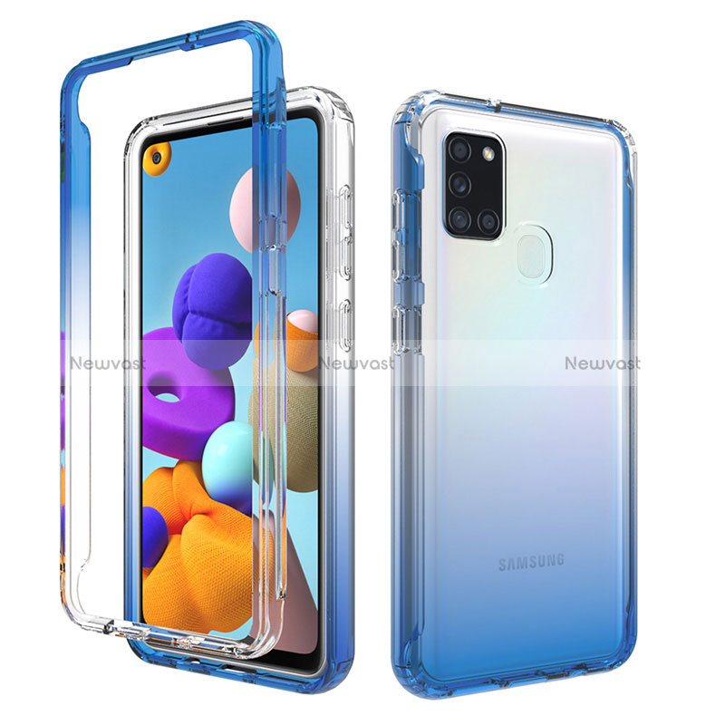 Ultra-thin Transparent Gel Gradient Soft Matte Finish Front and Back Case 360 Degrees Cover for Samsung Galaxy A21s Blue