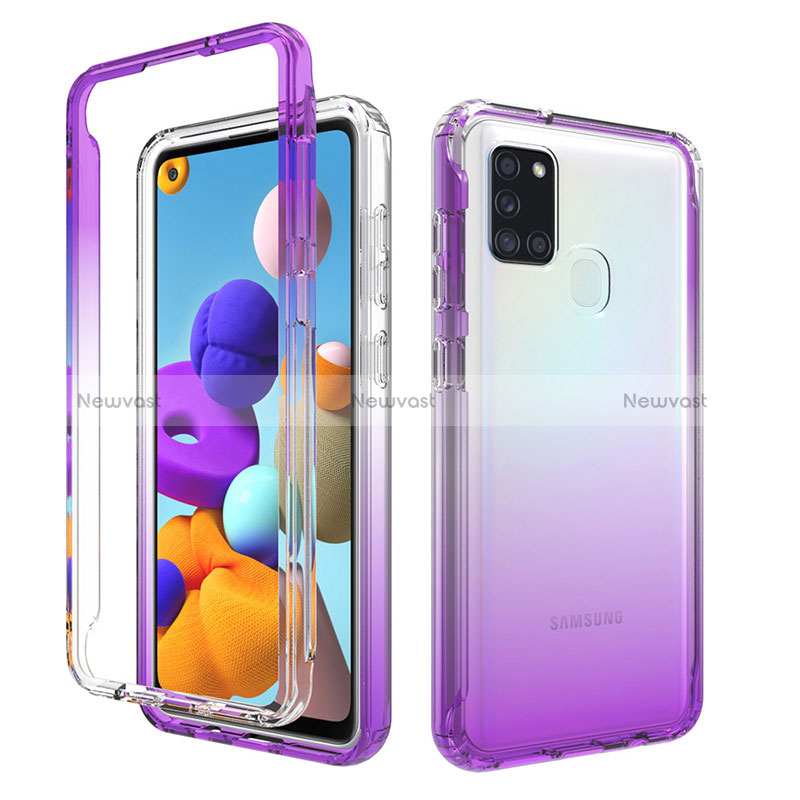 Ultra-thin Transparent Gel Gradient Soft Matte Finish Front and Back Case 360 Degrees Cover for Samsung Galaxy A21s Purple