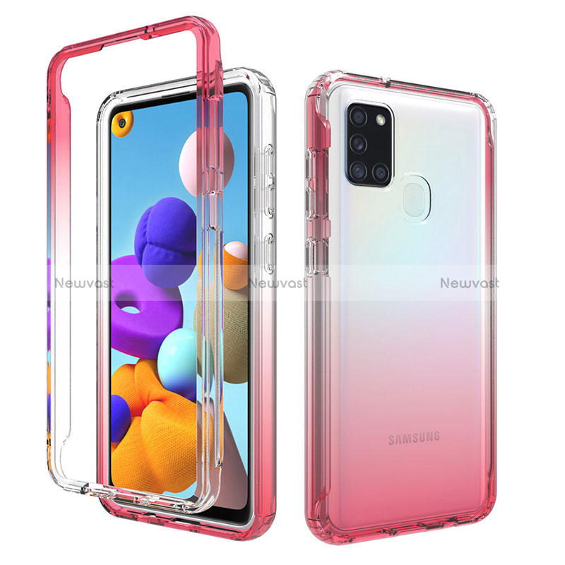 Ultra-thin Transparent Gel Gradient Soft Matte Finish Front and Back Case 360 Degrees Cover for Samsung Galaxy A21s Red