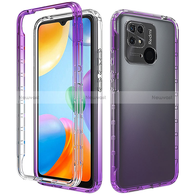 Ultra-thin Transparent Gel Gradient Soft Matte Finish Front and Back Case 360 Degrees Cover for Xiaomi Redmi 10C 4G Purple