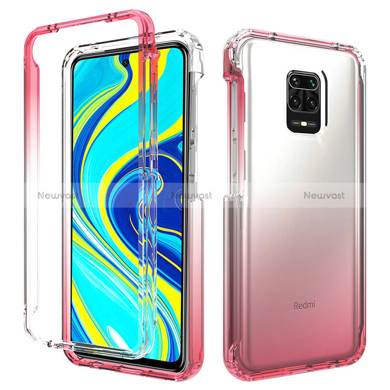 Ultra-thin Transparent Gel Gradient Soft Matte Finish Front and Back Case 360 Degrees Cover for Xiaomi Redmi Note 9 Pro Max Red