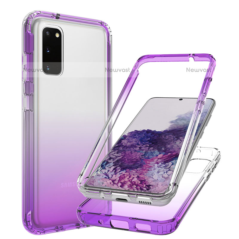 Ultra-thin Transparent Gel Gradient Soft Matte Finish Front and Back Case 360 Degrees Cover JX1 for Samsung Galaxy S20 Purple