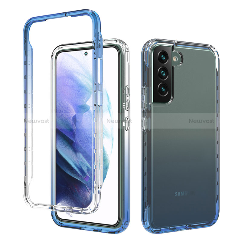 Ultra-thin Transparent Gel Gradient Soft Matte Finish Front and Back Case 360 Degrees Cover M01 for Samsung Galaxy S22 Plus 5G Blue
