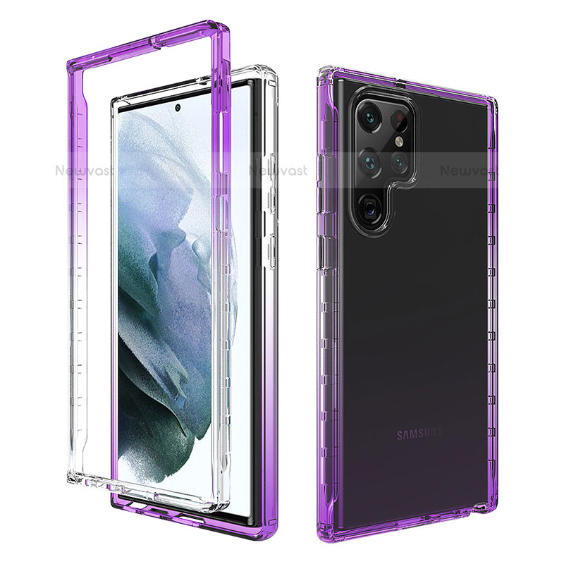 Ultra-thin Transparent Gel Gradient Soft Matte Finish Front and Back Case 360 Degrees Cover M01 for Samsung Galaxy S22 Ultra 5G Purple