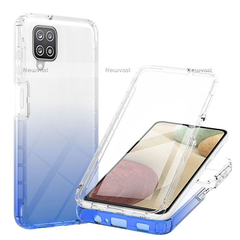 Ultra-thin Transparent Gel Gradient Soft Matte Finish Front and Back Case 360 Degrees Cover YB1 for Samsung Galaxy A12 Blue