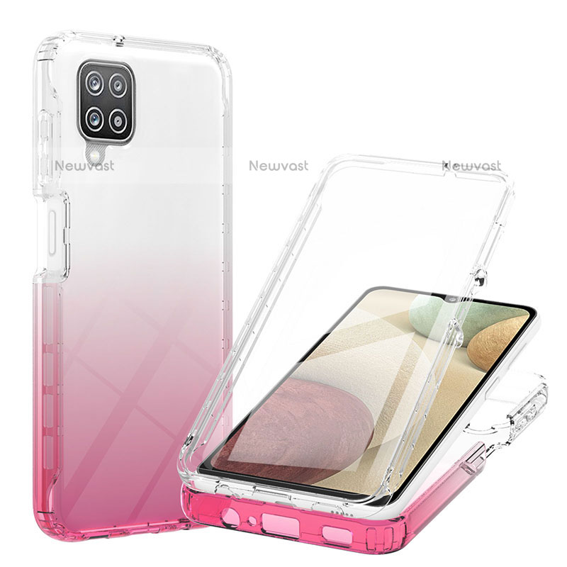 Ultra-thin Transparent Gel Gradient Soft Matte Finish Front and Back Case 360 Degrees Cover YB1 for Samsung Galaxy F12 Pink